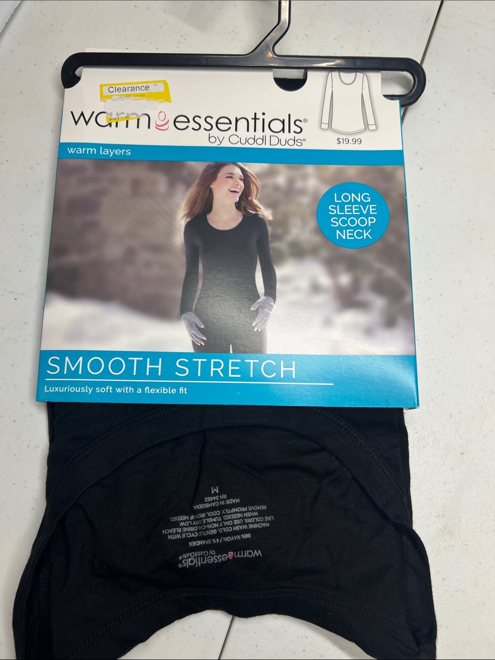 Cuddl Duds Smooth Stretch Long Sleeve Scoop Neck Top - Black